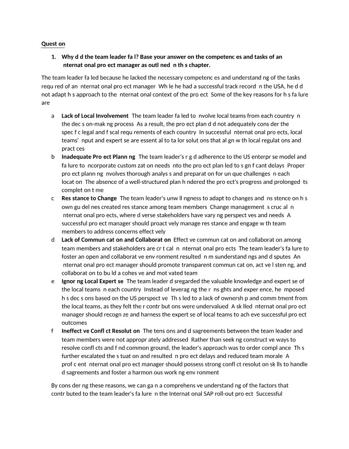 International Project Management - Why the Team Leader Failed