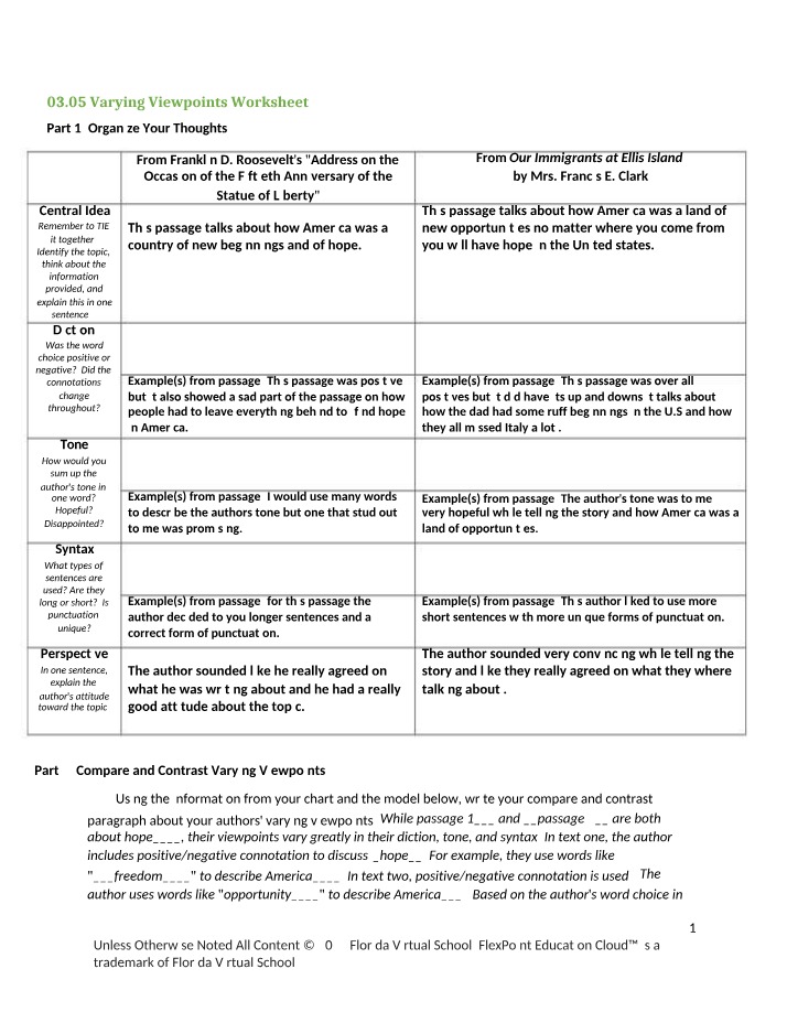 03.05 Worksheet - Varying Viewpoints