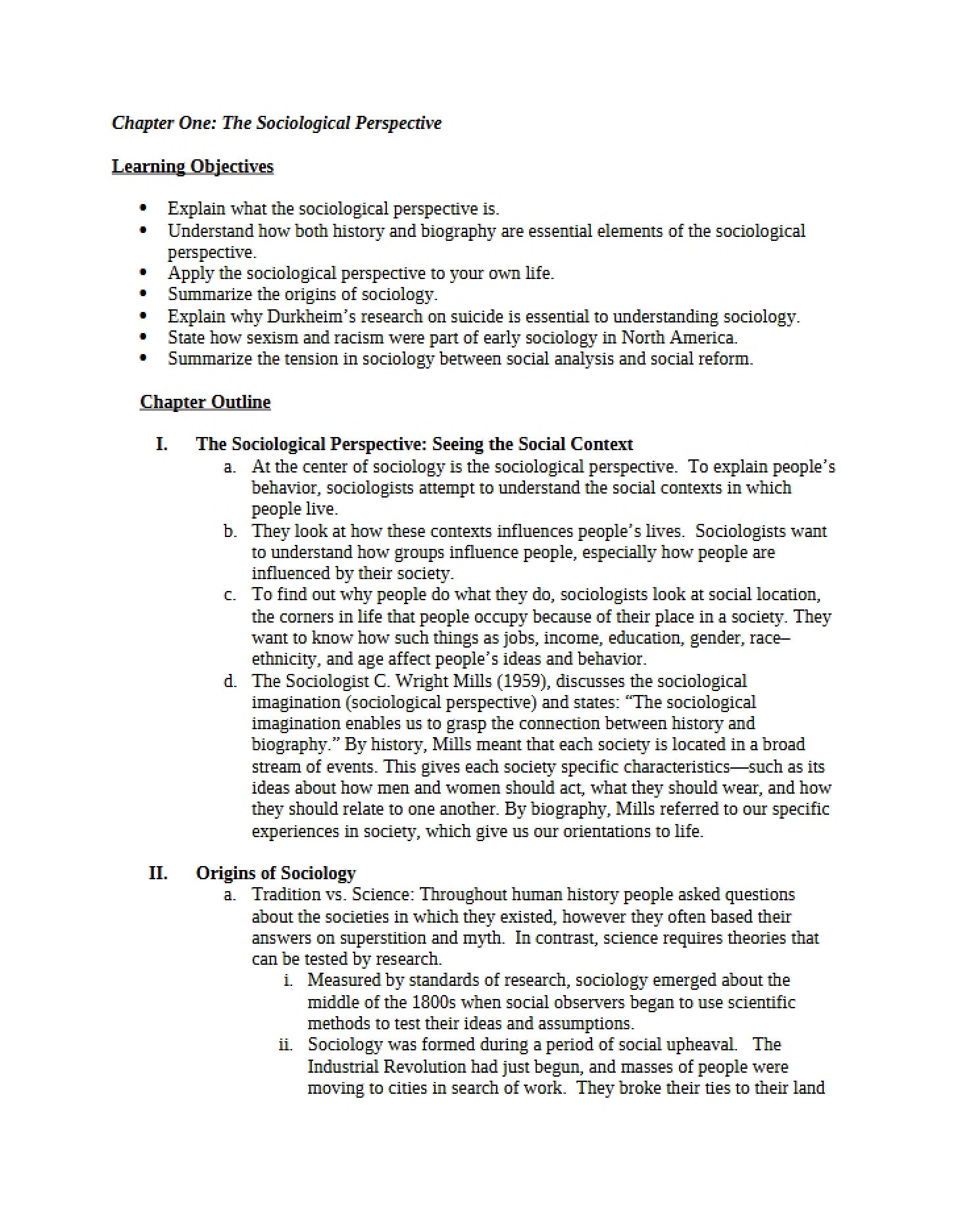 Sociological Perspective - Chapter One