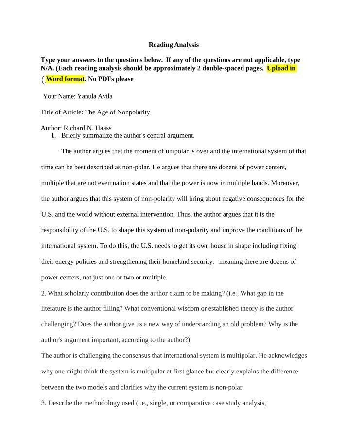 Reading Analysis - The Age of Nonpolarity