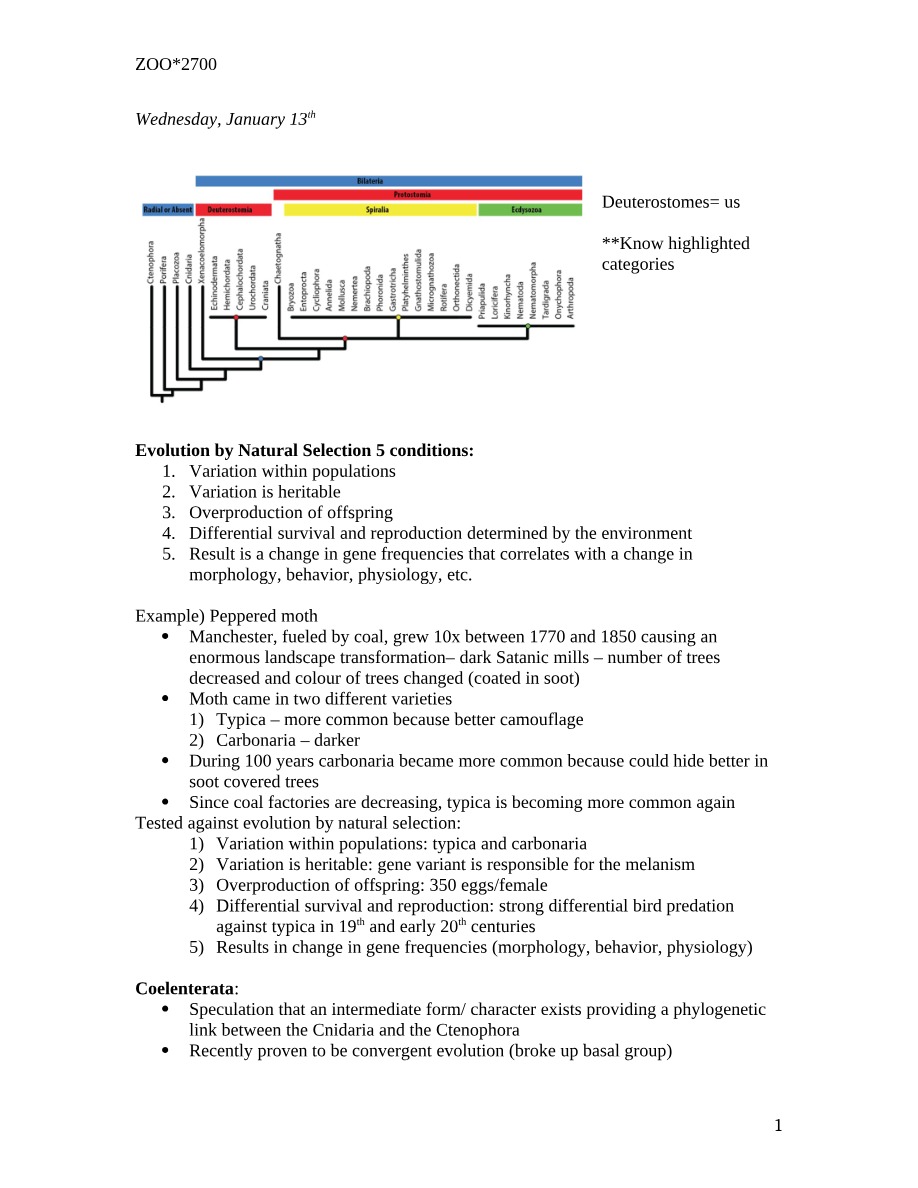 Lecture Notes for ZOO2700