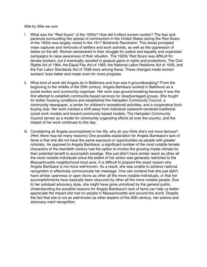 Study Guide - The Red Scare and Angela Bambace