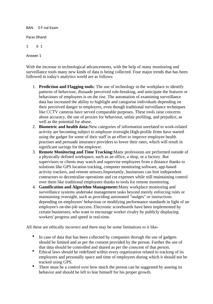 Workplace Surveillance - Ethical Concerns and Trends