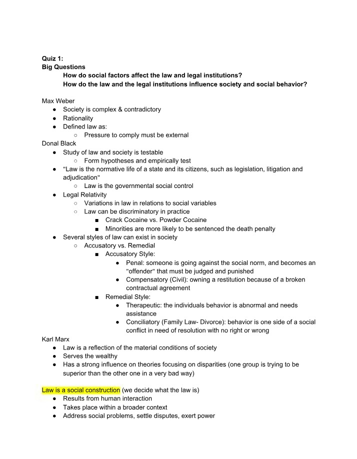 CJL3038 Course Notes - Law and Society