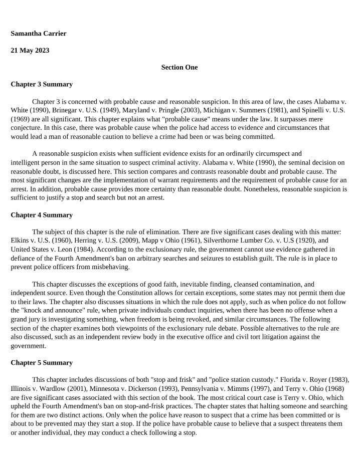 Probable Cause and Reasonable Suspicion in Law