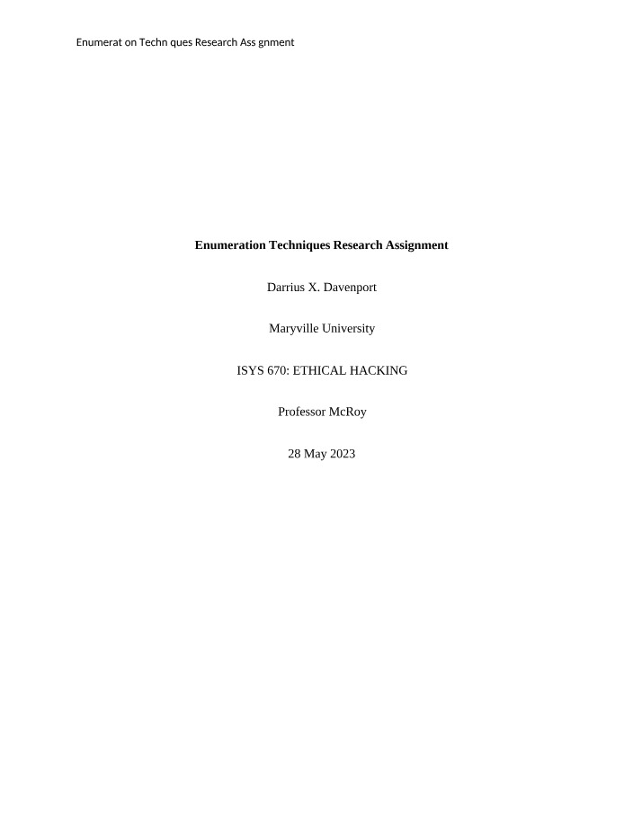 Research Assignment - Enumeration Techniques