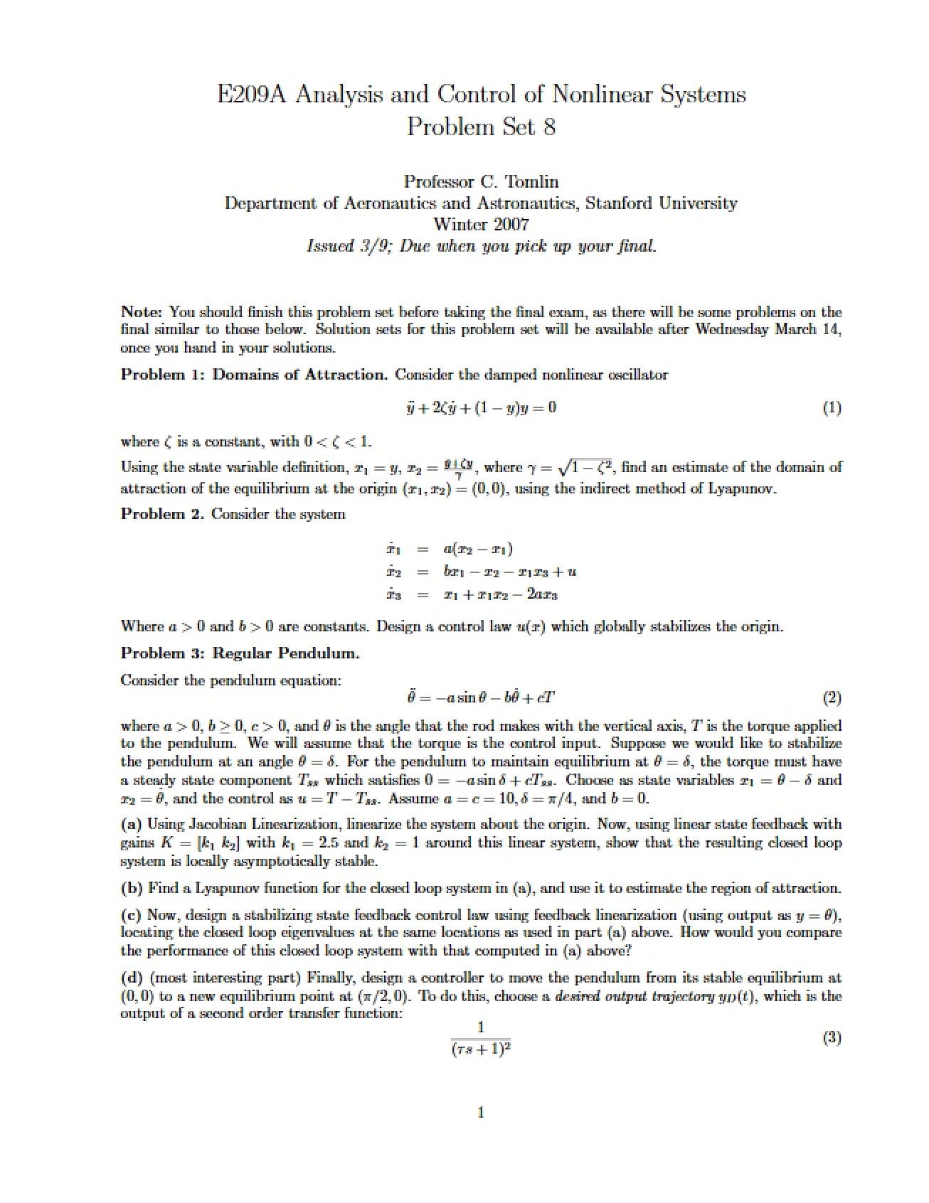 Nonlinear Systems Analysis and Control