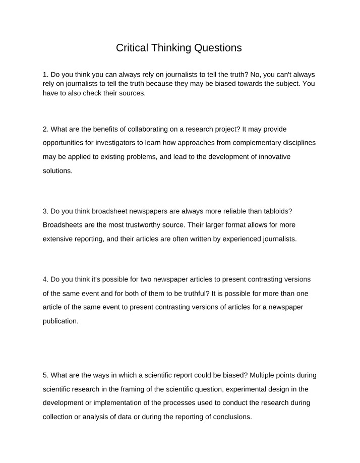 Critical Thinking Questions on Journalistic Truth