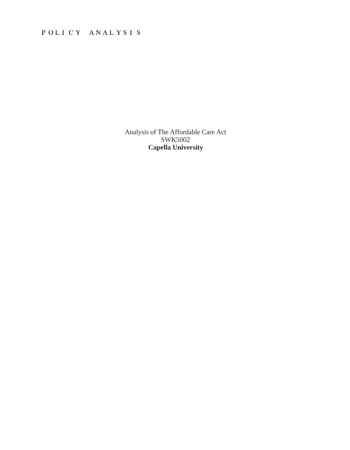 The Affordable Care Act Analysis