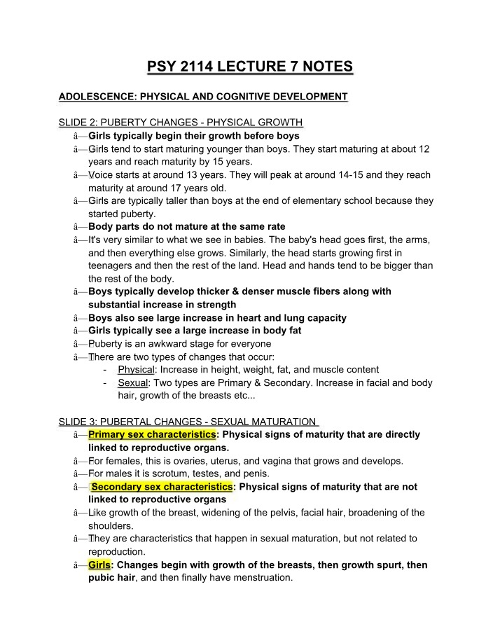 Puberty - Physical and Cognitive Development in Adolescence