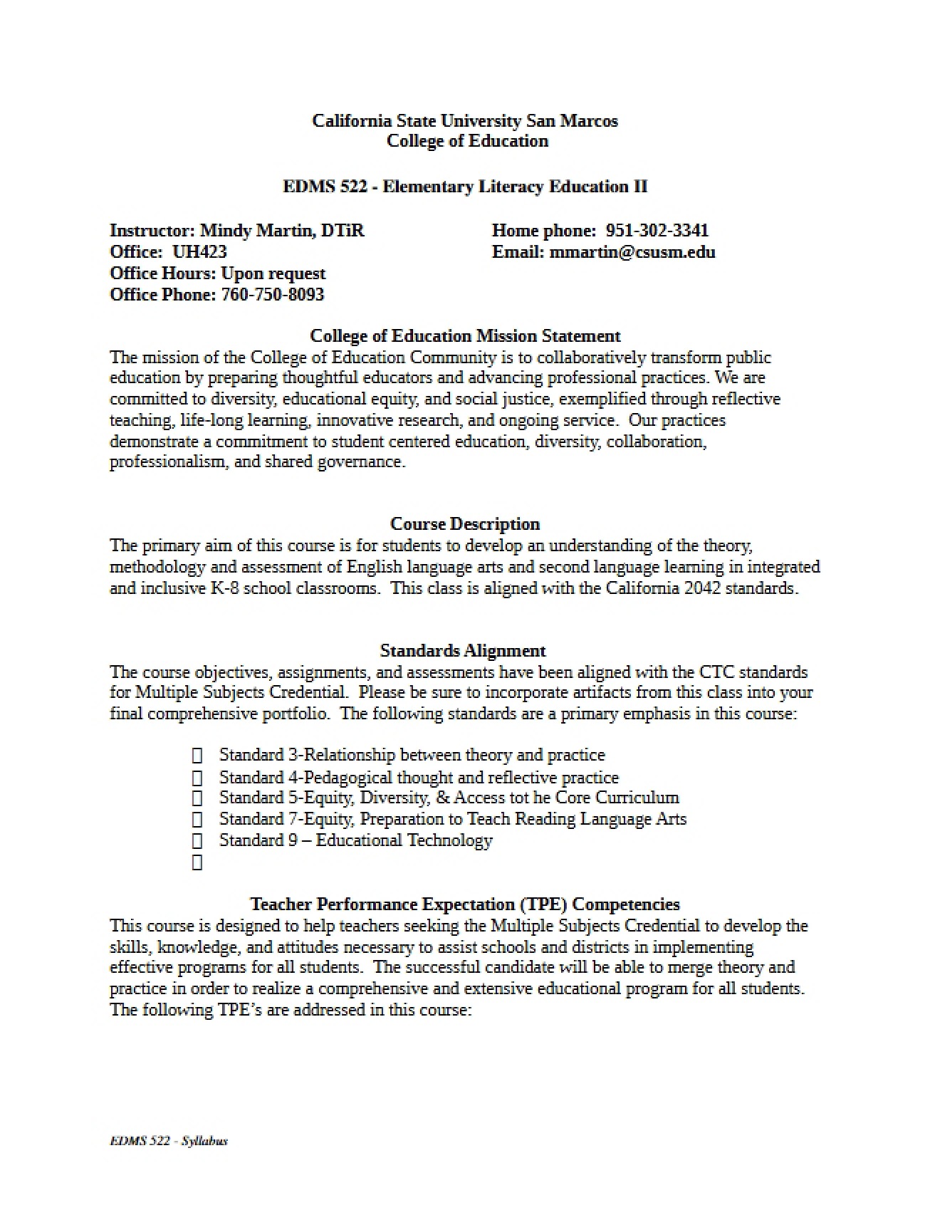 Martin Elementary Literacy Two Syllabus