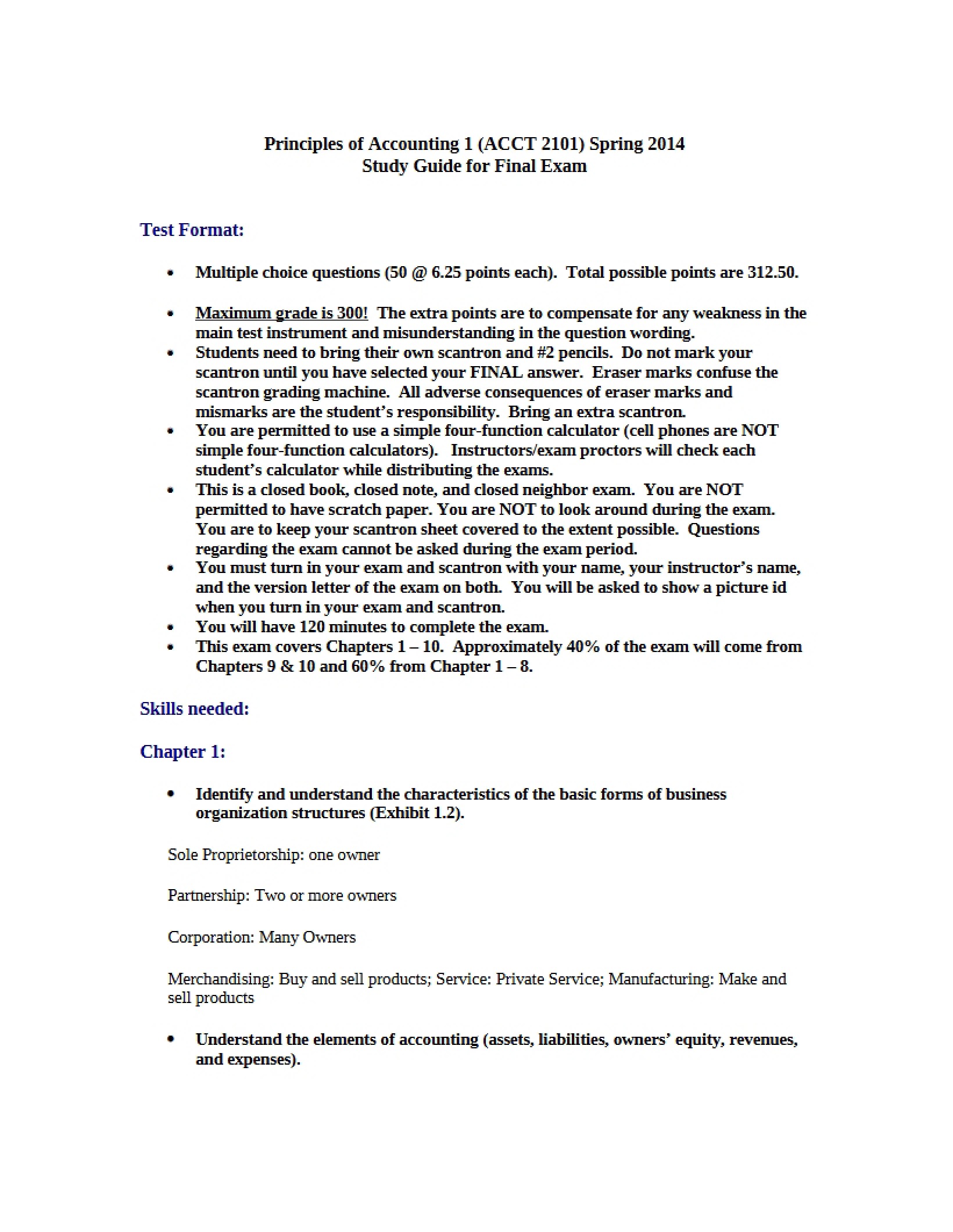 Final Examination Study Guide