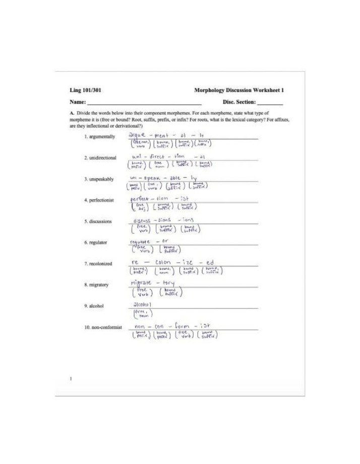 Discussion Worksheet 1 - Morphology