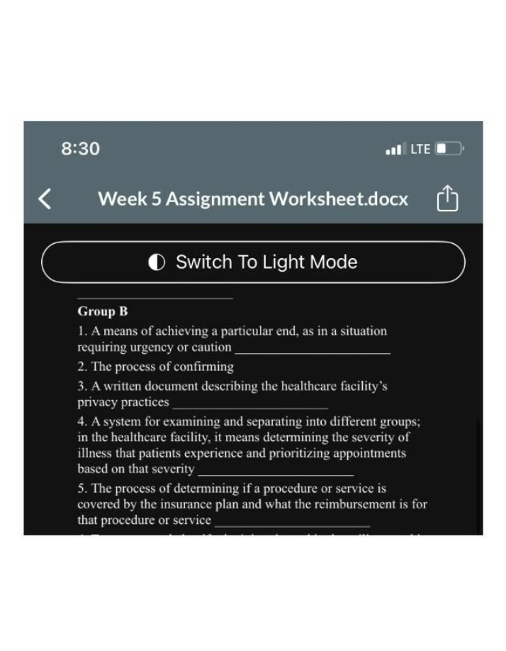 Assignment Worksheet for Week 5