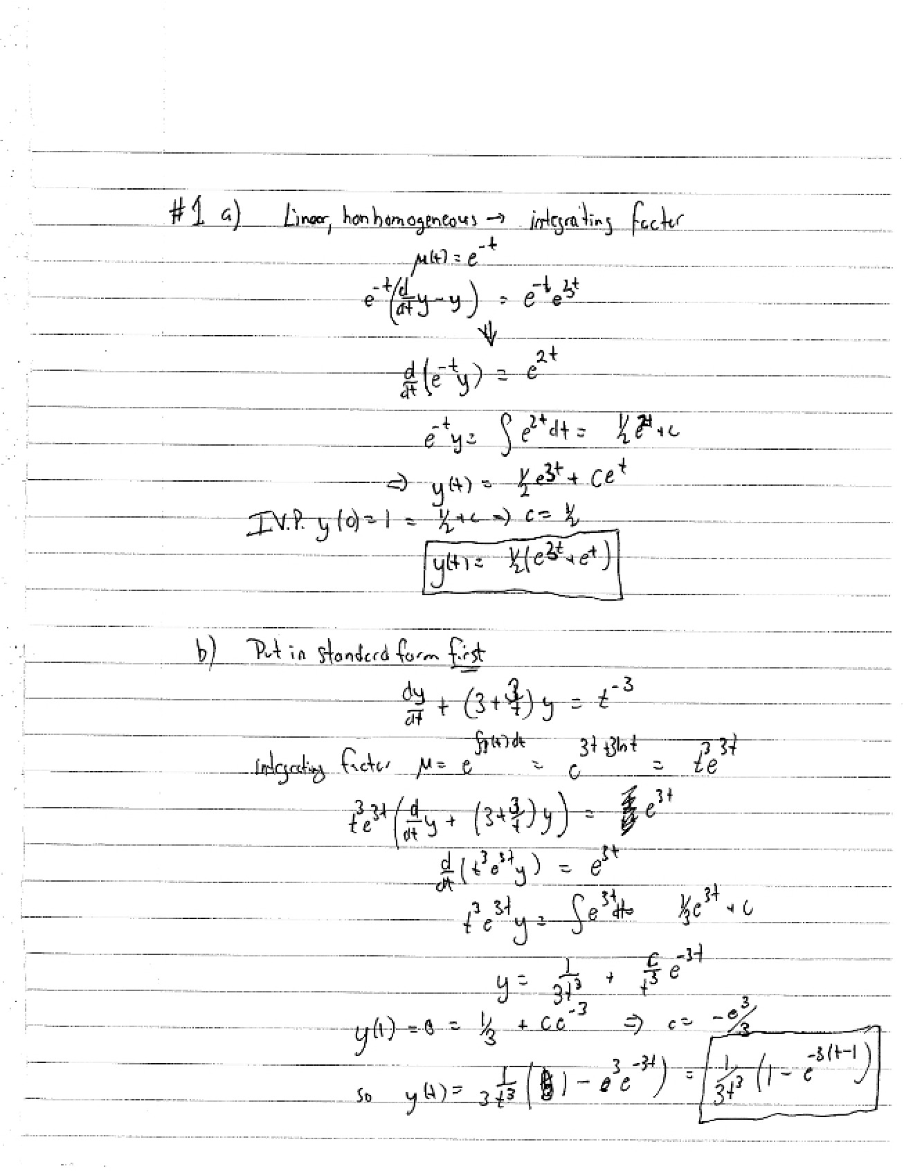 Answer Key for Differential Equations Exam 1b