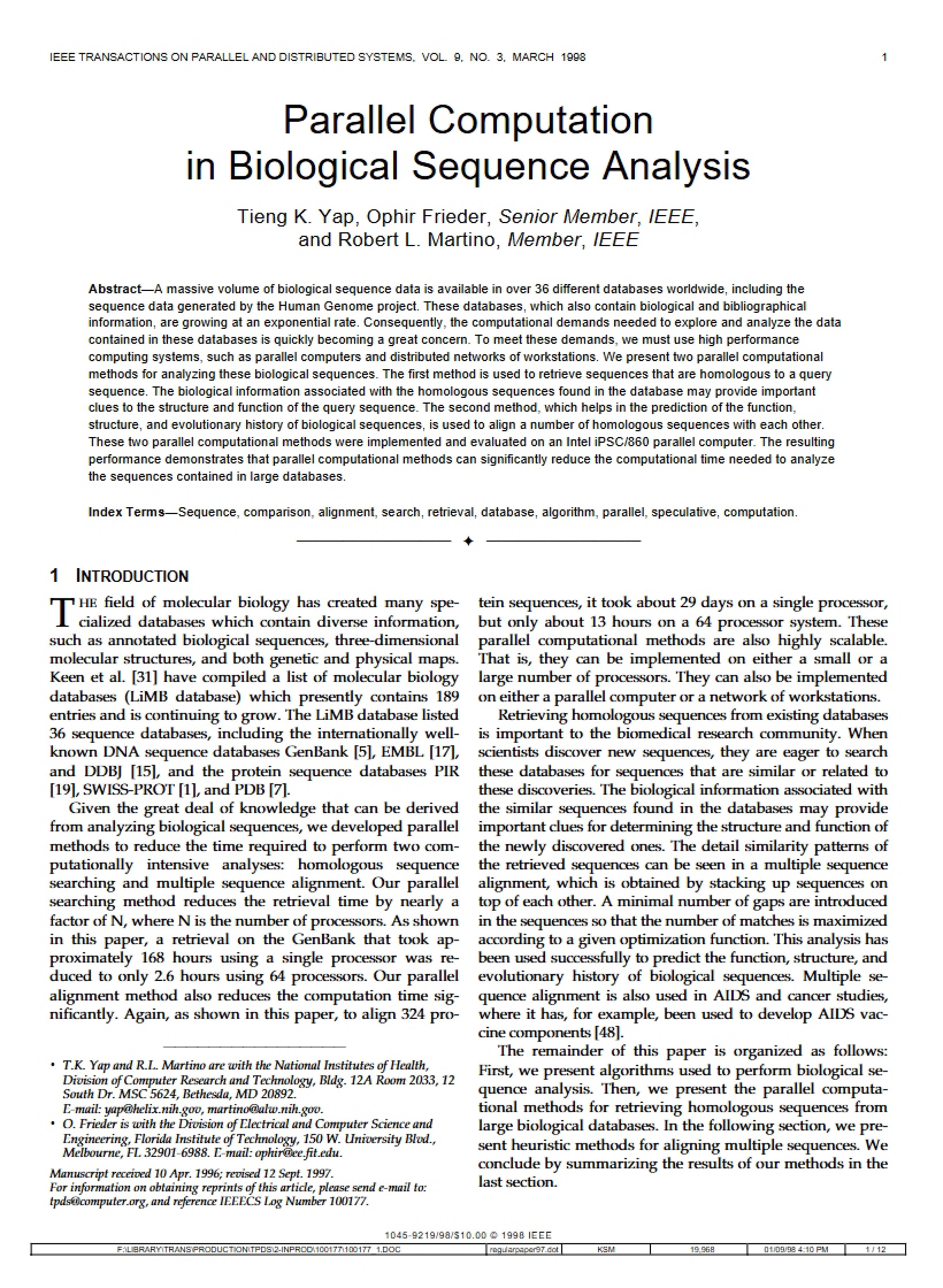Parallel Computing for Biological Sequence Analysis