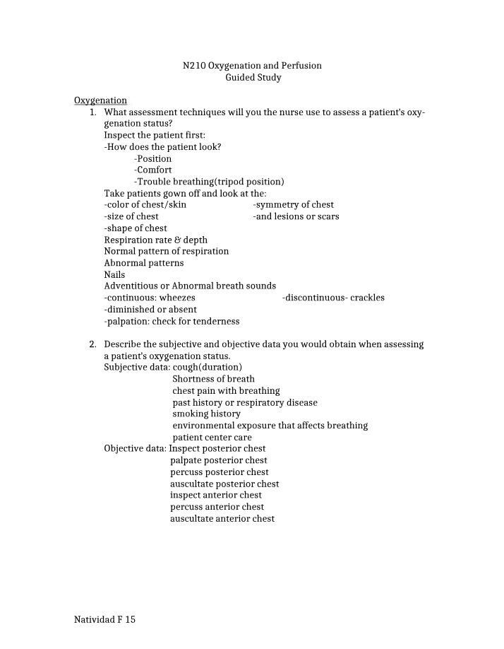 Guided Study - Oxygenation and Perfusion