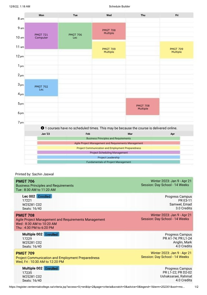 Winter 2023 PMGT Course Schedule
