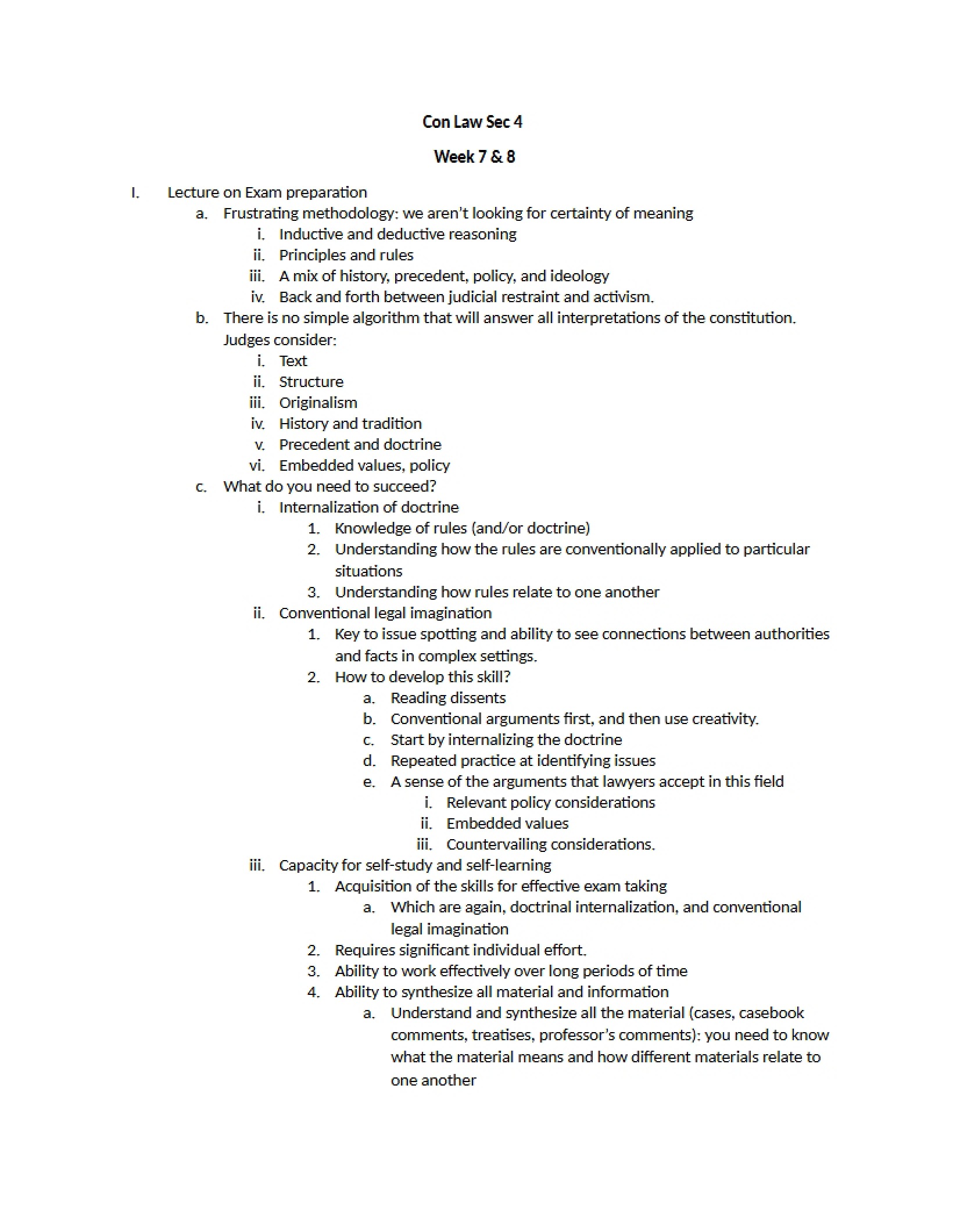 Constitutional Law Notes Weeks 7-8