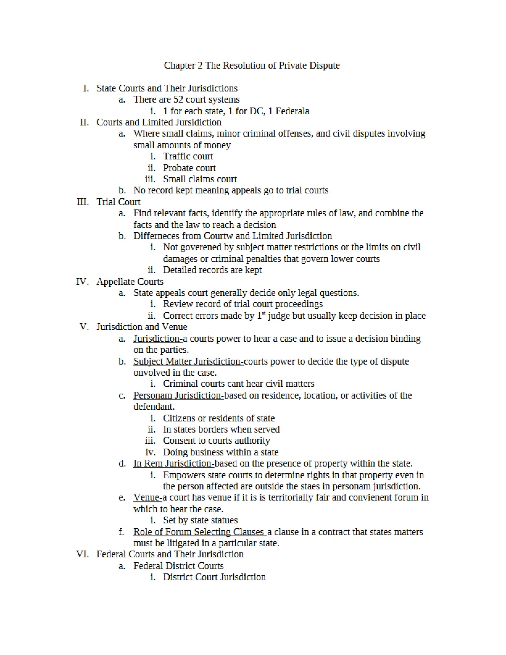 Resolving Private Disputes (Ch 2)