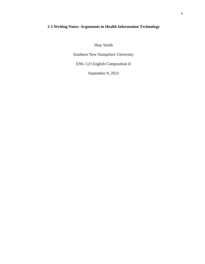 Writing Notes on Arguments in Health Information Technology