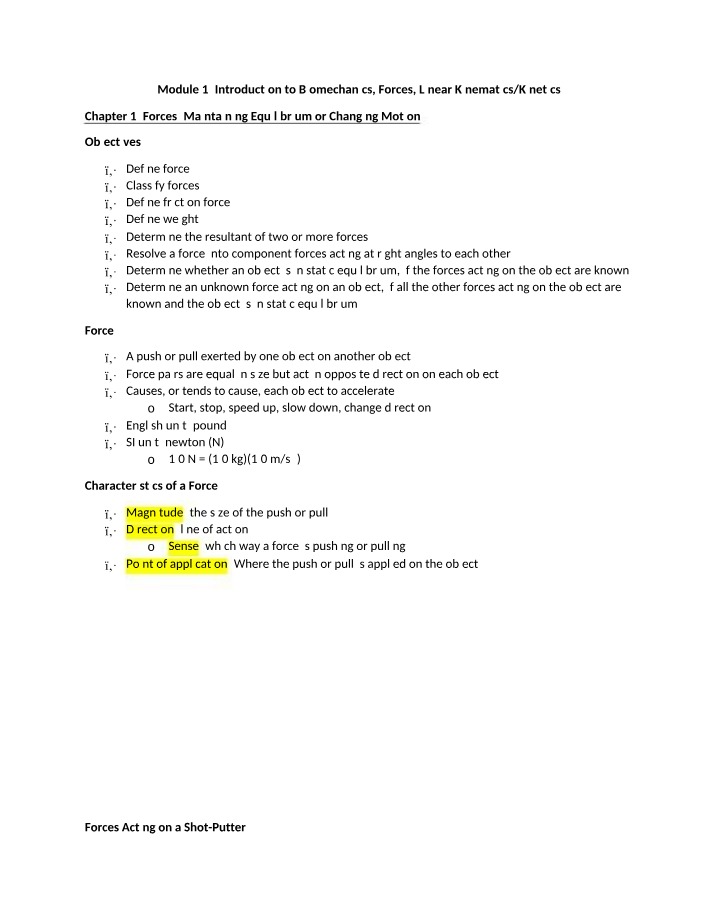 Notes on Introduction to Biomechanics - Forces, Equilibrium, and Motion
