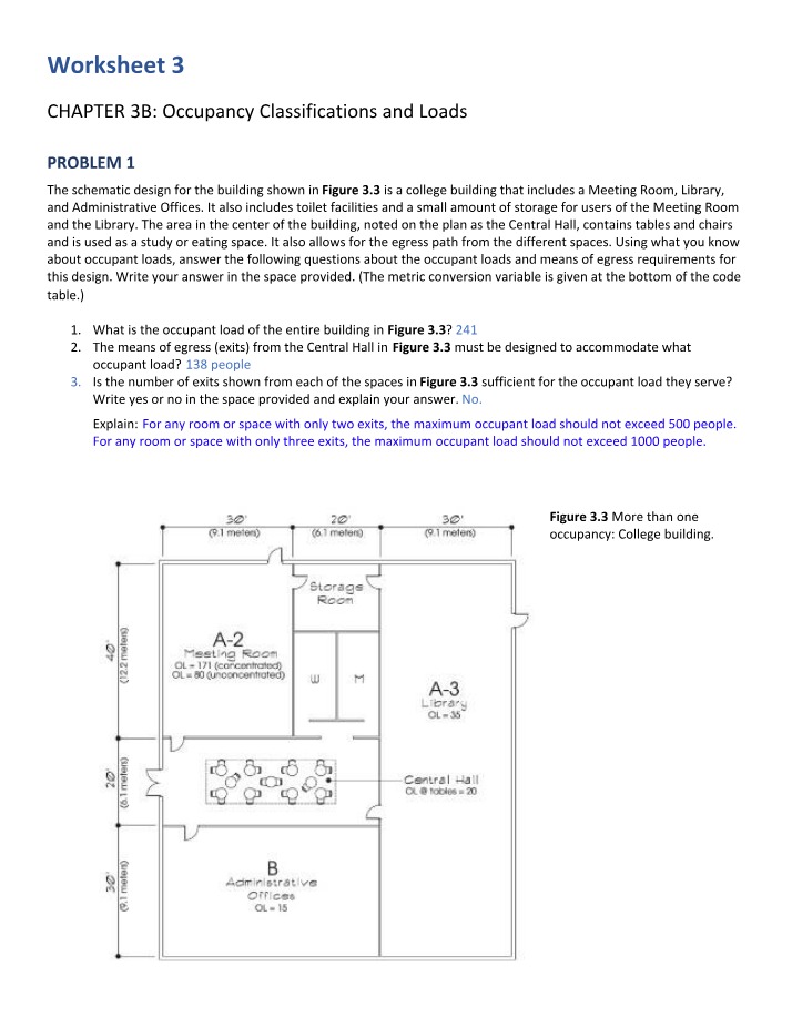 Occupancy Classifications and Loads Worksheet 3 Alpha