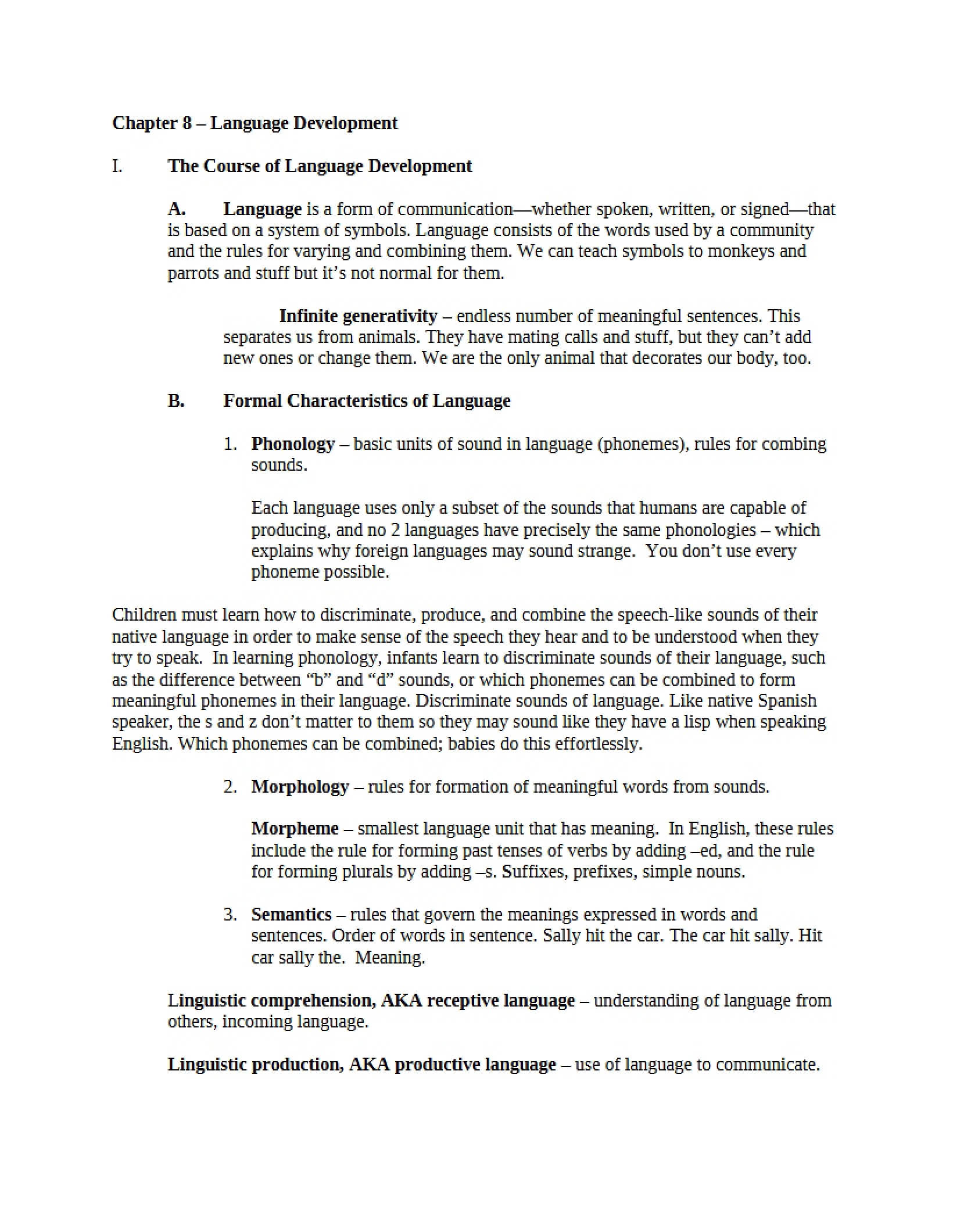 Development of Language - Chapter 8