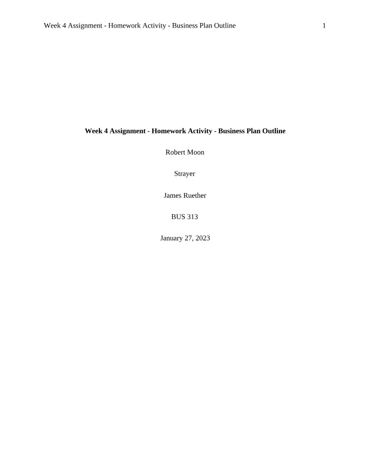 Week 4 Homework Activity - Business Plan Outline