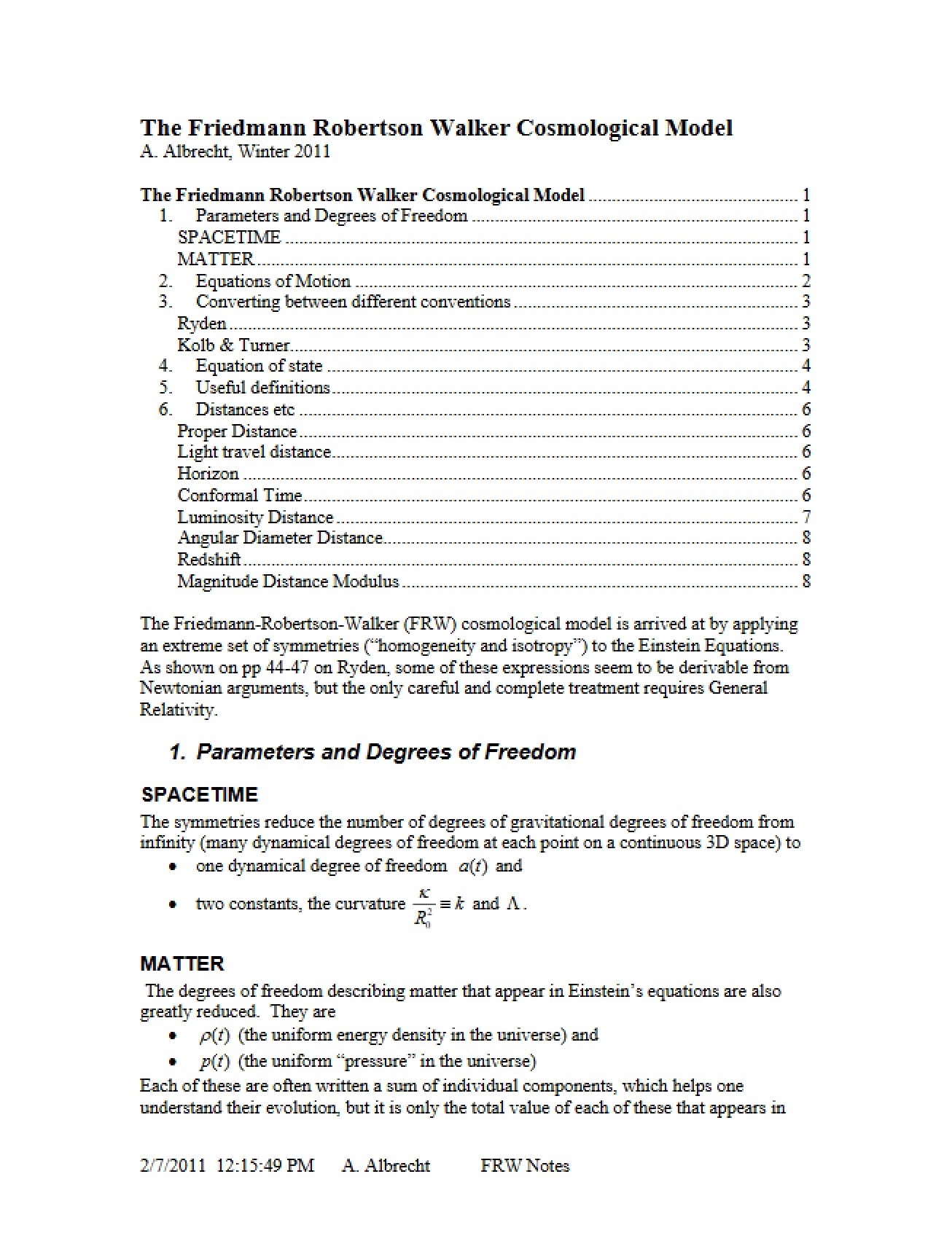 Study Guide for Early Universe Cosmology