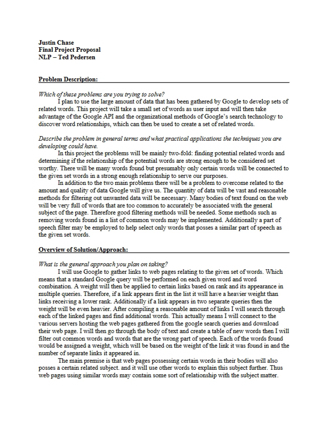 Final Project Proposal Justin Chase