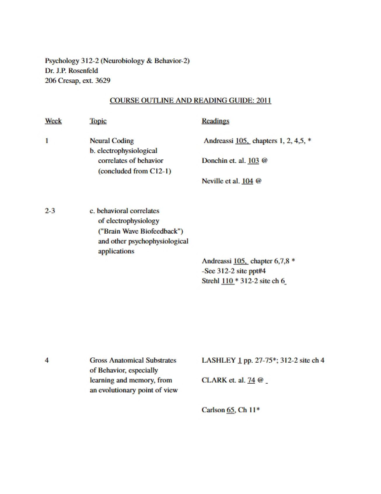 Syllabus for Neurobiology and Behavior