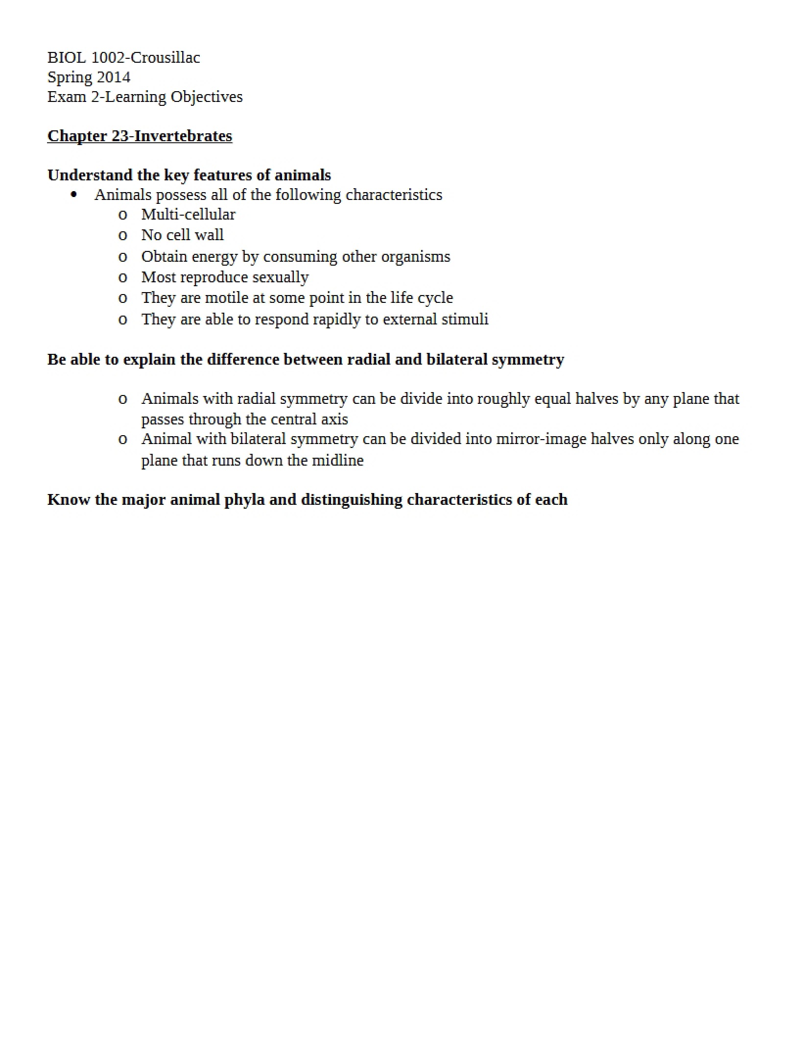 Invertebrate Biology (Ch 23)
