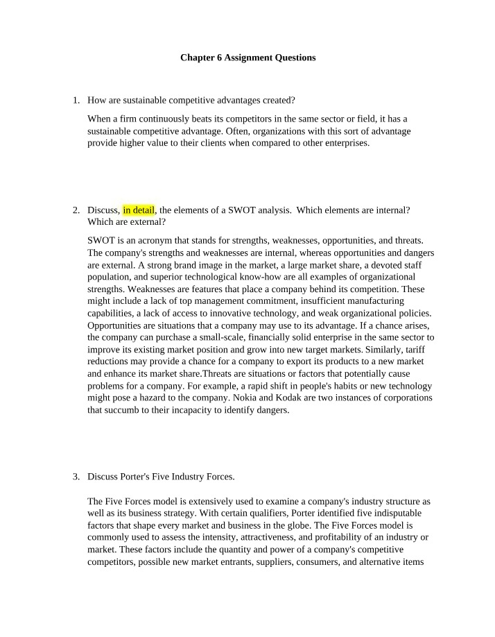 Assignment Questions - Chapter 6