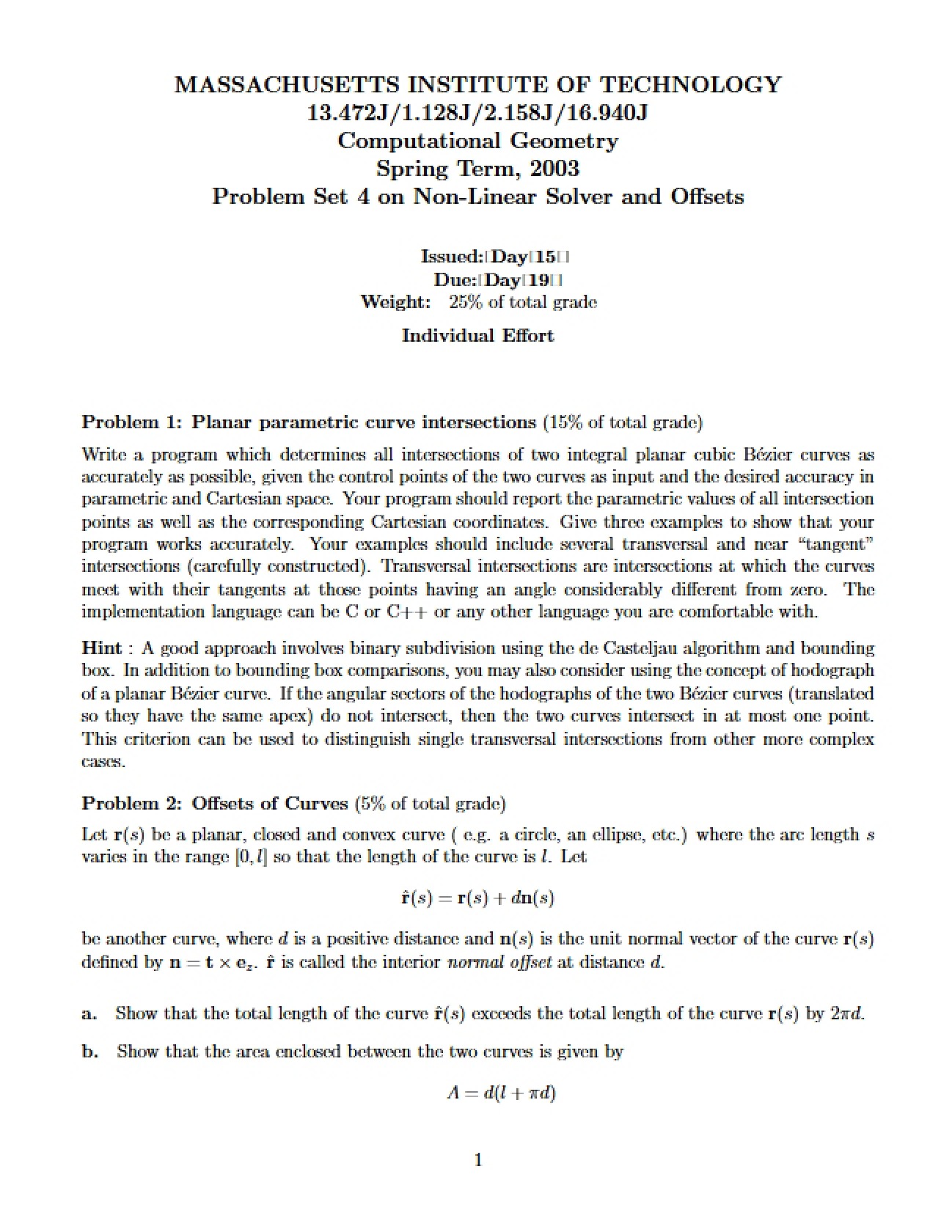 Offsets and Non-Linear Solver Problem Set 4