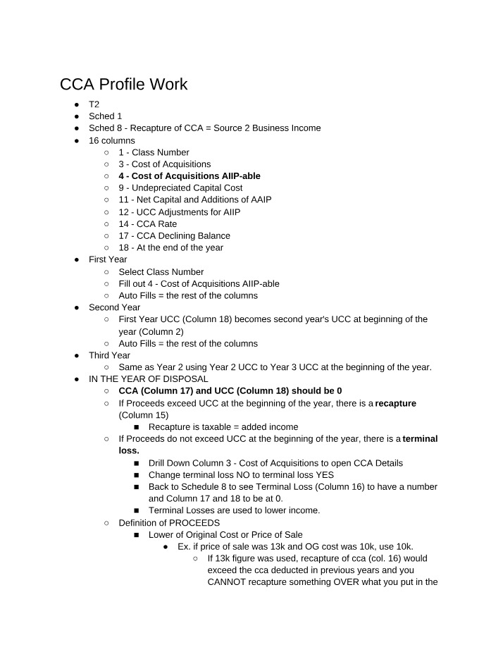 Work on CCA Profile