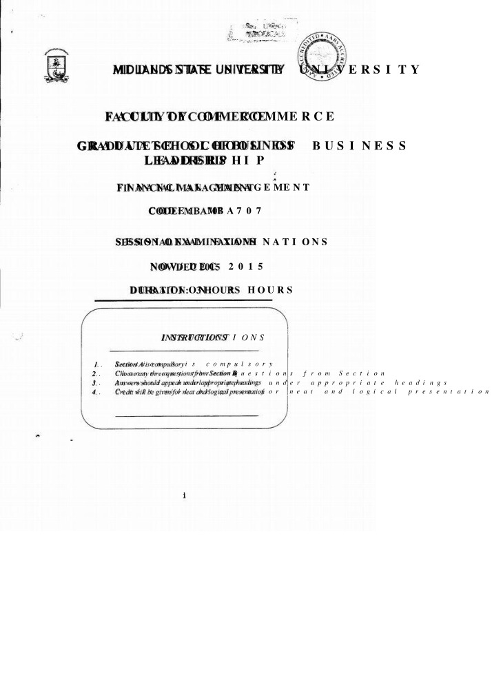 Financial Management - 2015 Session A-Q Examinations