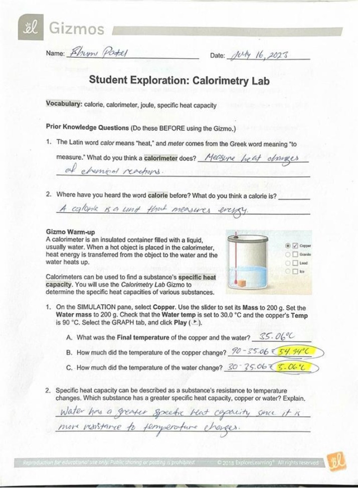Assignment on Calorimetry Gizmo