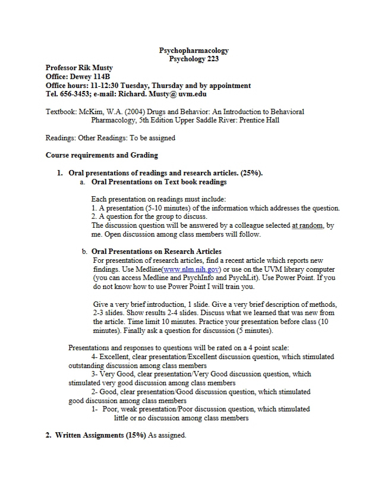 Course Outline for Behavioral Neuroscience