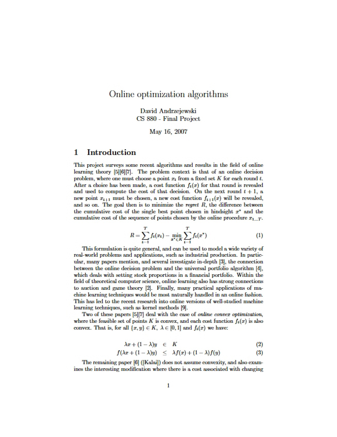 Algorithms for Online Optimization