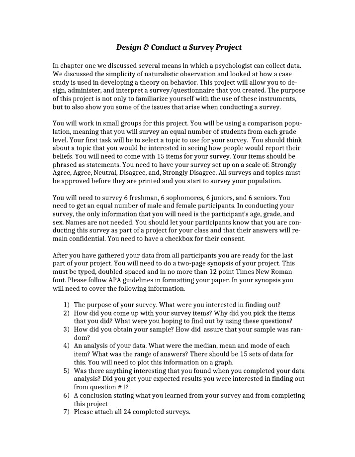 Designing and Conducting a Survey Project