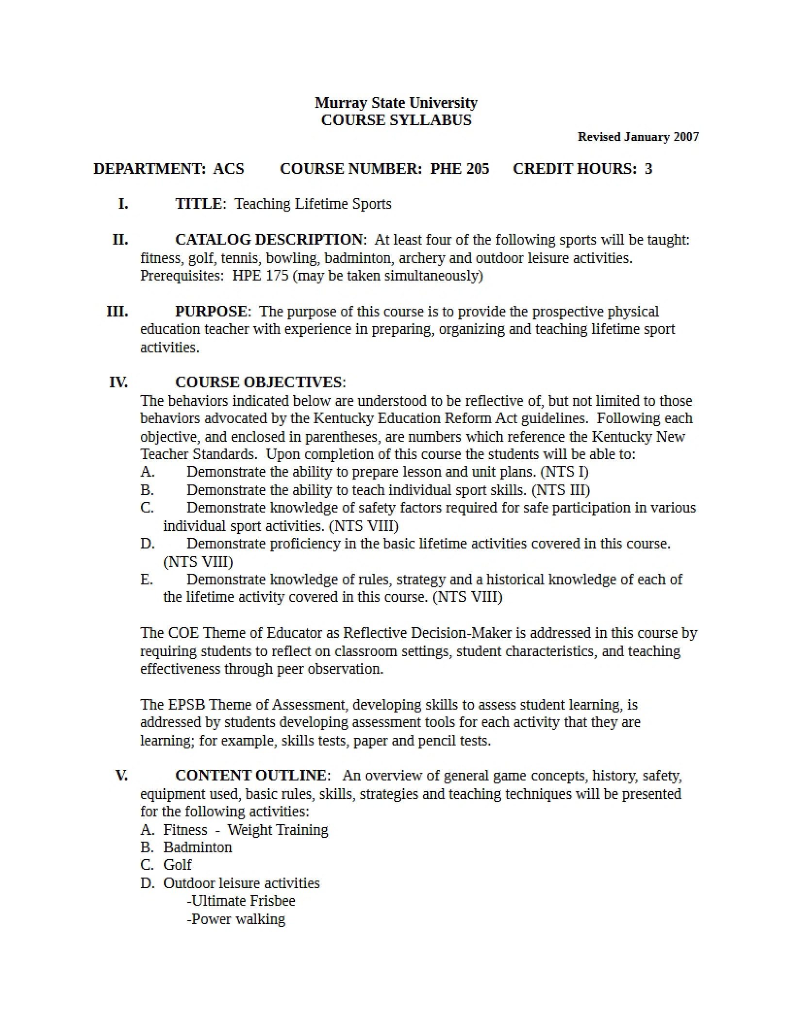 Syllabus - 3 Pages