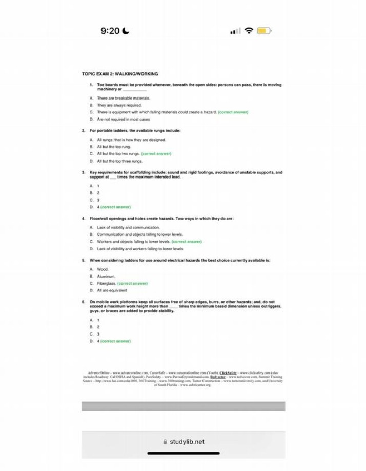 Safety Exam for Walking and Working
