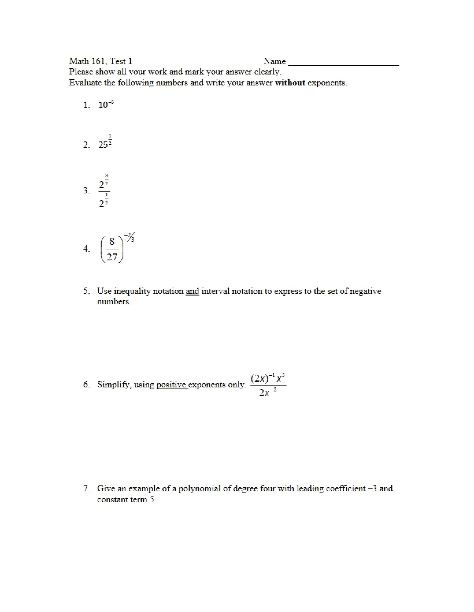 First Test for Math 161
