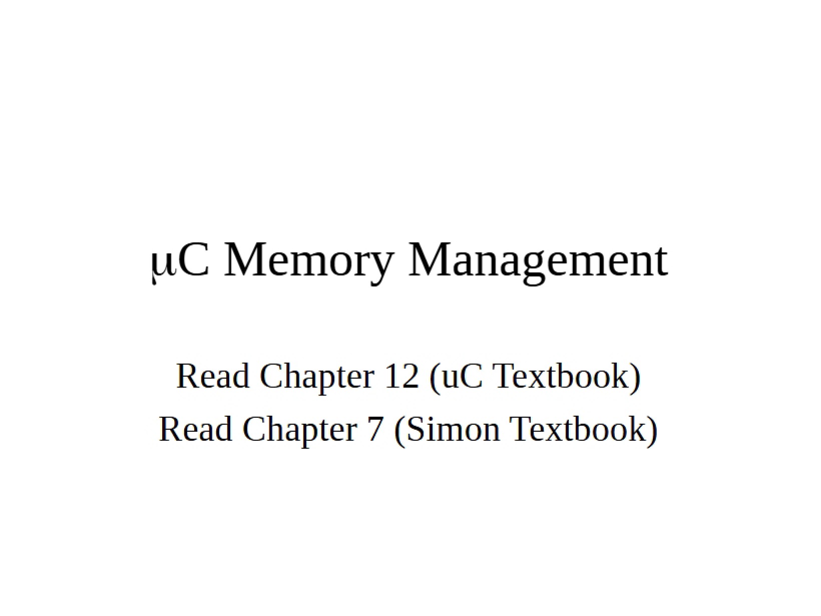 Management of Memory