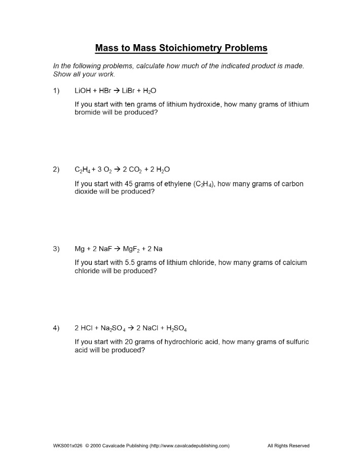 Problems in Mass to Mass Stoichiometry