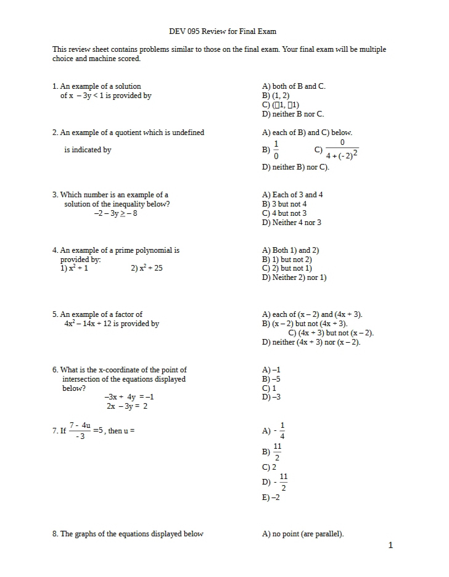 Student Version Final Review