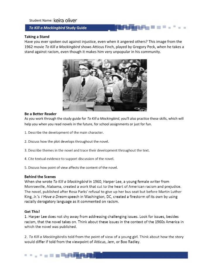 Study Guide for To Kill a Mockingbird