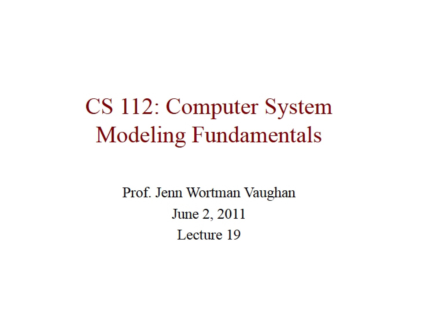 Lecture Nineteen