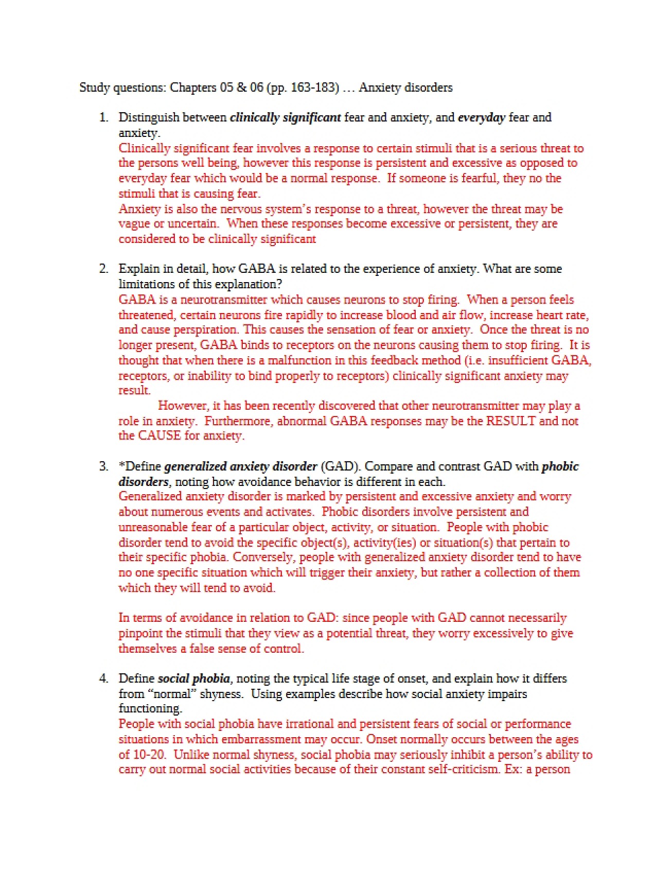 Abnormal Psych Questions for Study I